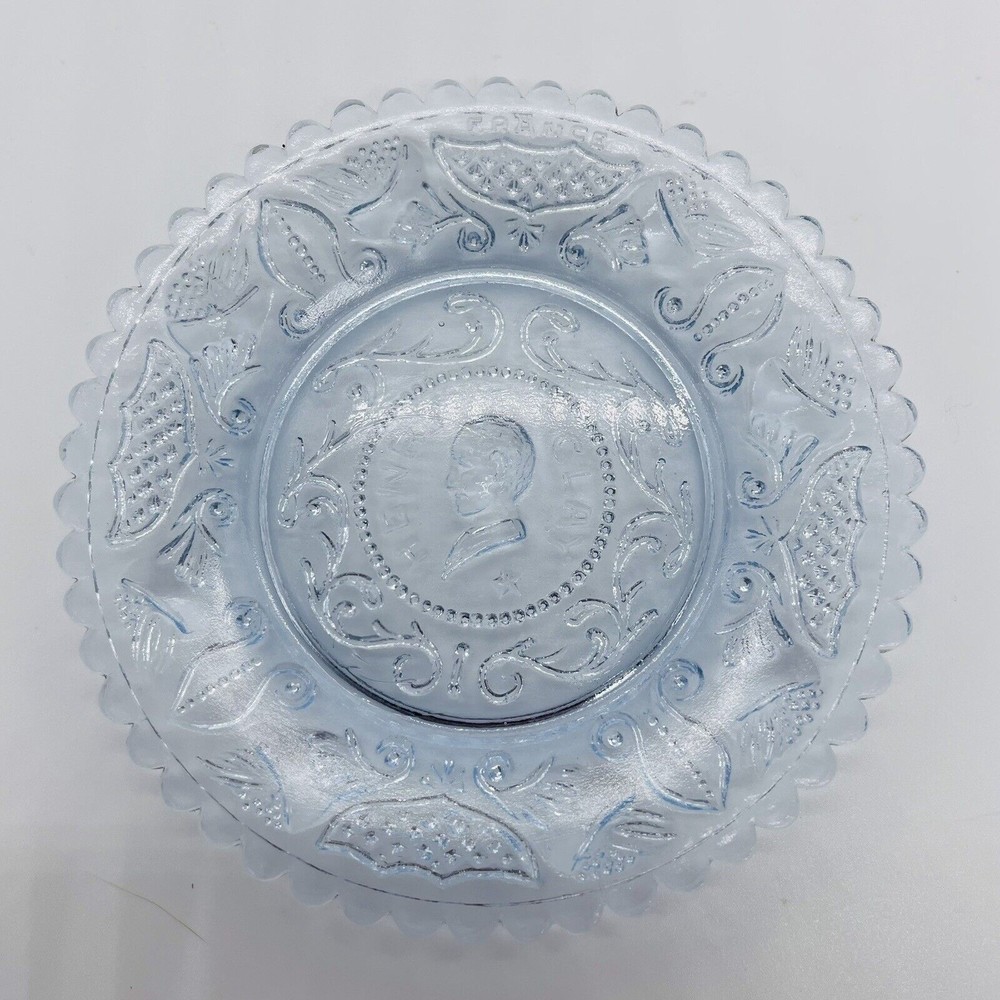 Rare Henry Clay Blue Tint Glass Cup Plate Made in France